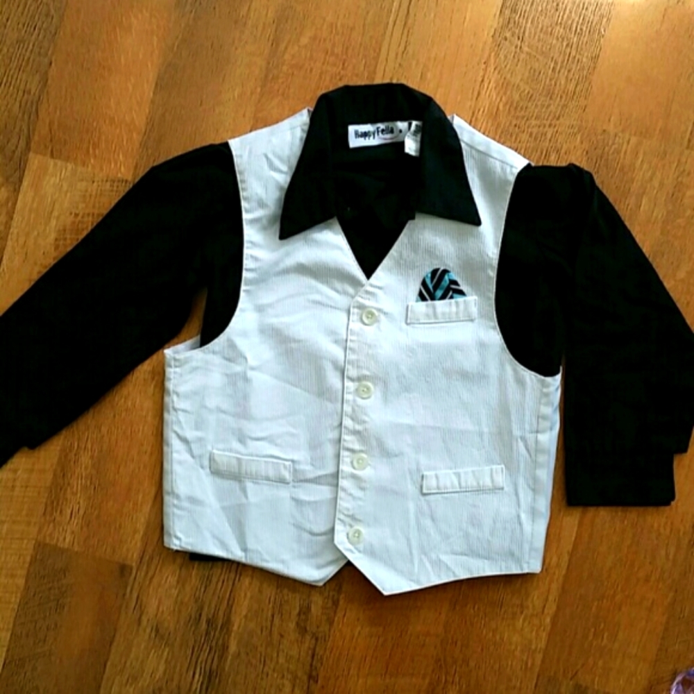 Happy‎ Fella Boys Formal Black Buttondown Shirt with White Ribbed Vest Size 5